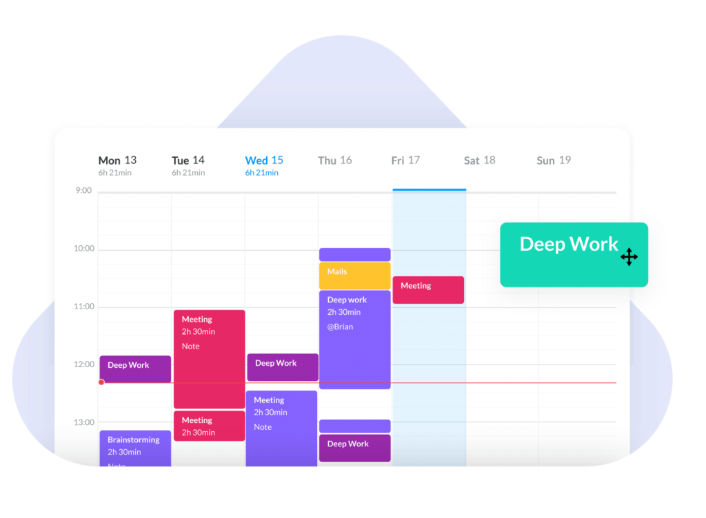 Calendar drag and drop time tracking entries