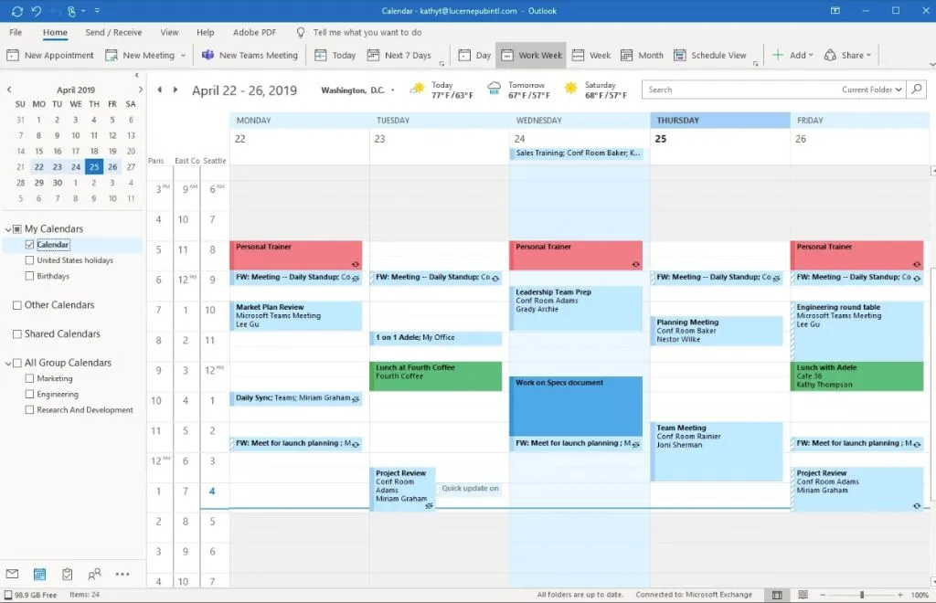Outlook calendar productivity daily planer