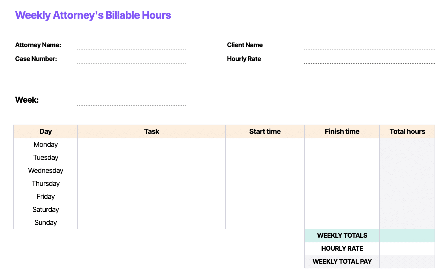 free billable hour chart