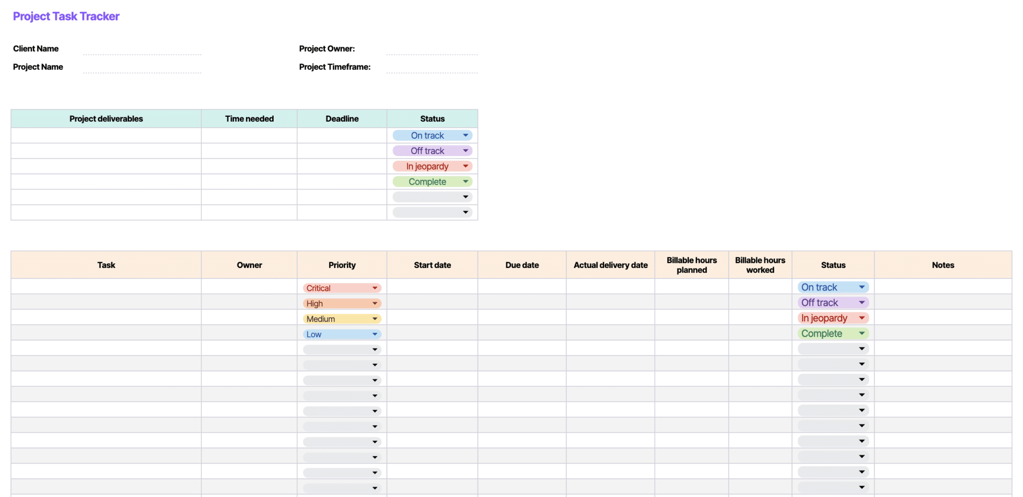 project task tracking template