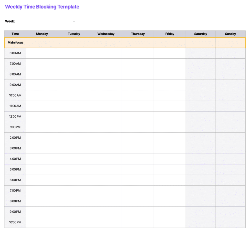 weekly time blocking template