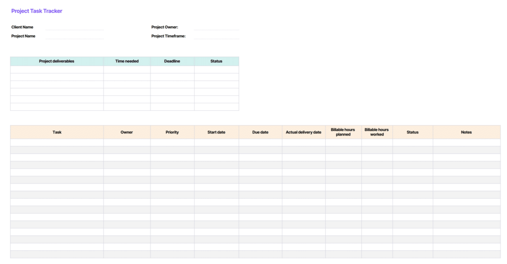 project task tracker template pdf, excel, google sheets