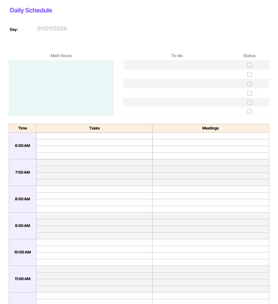 work schedule printable