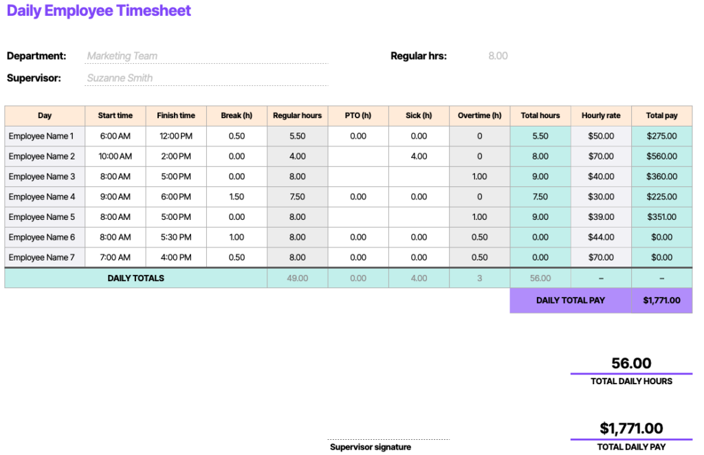 Multiple employee timesheet